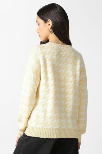 Women Beige Print Round Neck Sweater