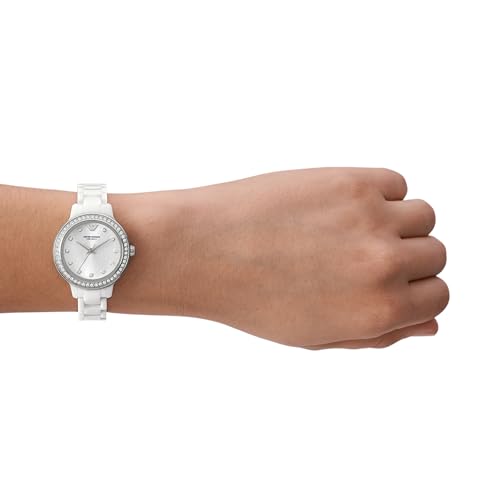Emporio Armani Ceramic Analog Silver Dial Women Watch-Ar70013, White Band