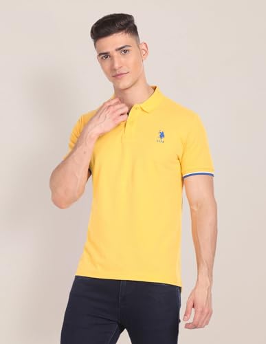 U.S. POLO ASSN. Men's Solid Slim Fit Polo Shirt (USTSHF0227_Yellow