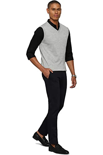 Allen Solly Men Grey Textured V Neck Sleeveless Sweater