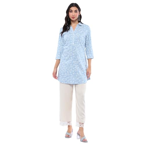 BIBA Women's Rayon Printed Regular Kurtas (TPTUNS20193AW24SKYBLU_Sky Blue