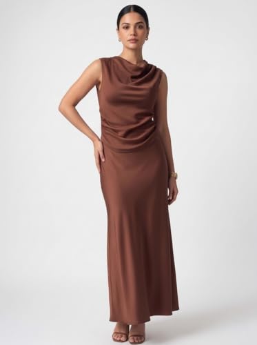 MeeDee Satin Draped Co-ord Set, Chocolate Brown