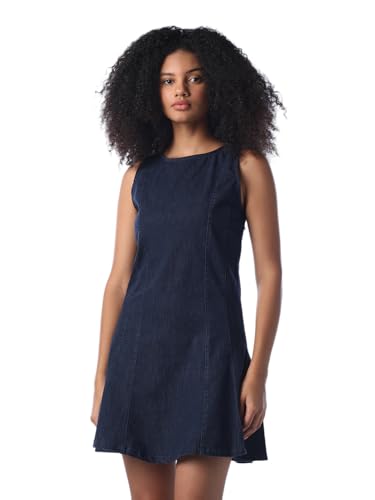 ONLY Women's Solid Fit and Flare Blue Dress