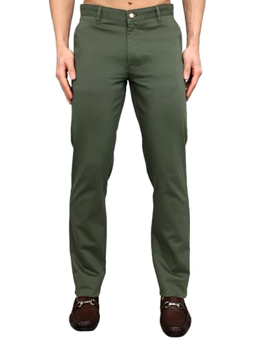 Monte Carlo Mens Slim Fit Solid Trouser |Solid Pattern Casual Trousers | Button Closure | Stylish & Comfortable Formal Trouser for Men's Olive 36