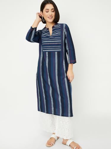 Max Women's Cotton Regular Kurta (PEWWSU25EI_Navy