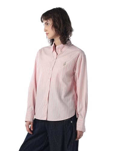 ONLY Women Striped Regular Fit Pink Shirt