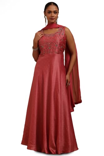 Soch Womens Onion Pink Vichitra Embroidered Gown with Cutdana