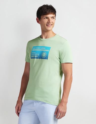 U.S. POLO ASSN. Mens Solid Half Sleeve Graphic Round Neck T-Shirts (UDTSHS0880_LT. Green_S)