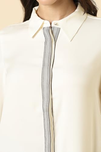 Women Beige Stripe Long Sleeves Shirt