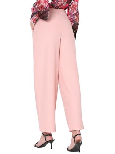 VERO MODA Women Solid Pink Polyester Straight Fit Ankle Length High-Rise Trouser