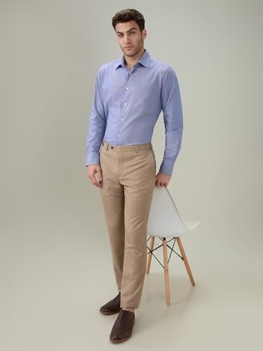 Raymond Men Slim Fit Structure Pattern Pure Cotton Cut Away Collar Full Sleeve Formal Shirt Blue