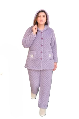 Cigain Women's Wool Blend & Fleece Long Sleeve Pullover Hoodies Set Full Length Winter Nightwear Pajama and top Set Tracksuit Gym Suit Night Suit (in, Alpha, XL, Plus Size, Purple)