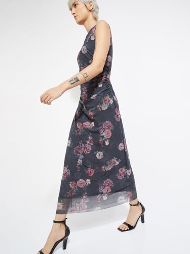 Max Alaya F x URB_N Women Floral Print Bodycon Dress (Grey_L)