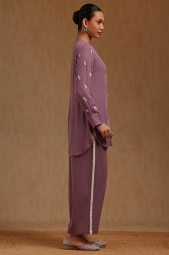 Soch Womens Purple Rayon Crepe Embroidered Co-Ord Set With Thread Work