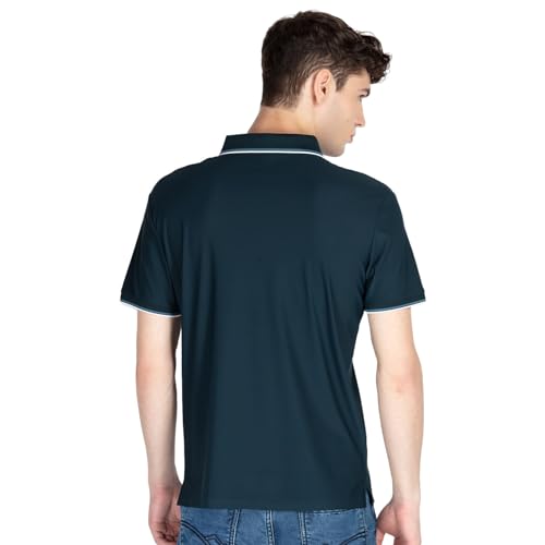 Status Quo Mens Solid Polo Collar T-Shirt | Polo Collar | Nylon Blend | Regular Fit | Navy | XL Size