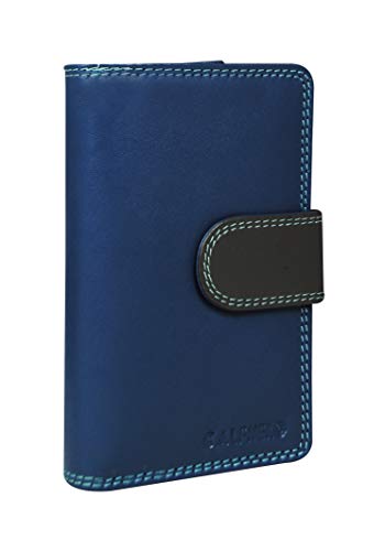 Calfnero Women's Genuine Leather Wallet-Long Purse Wallet with Multiple Card Slots, Zip Pocket and Note Compartment (Blue-Multi)