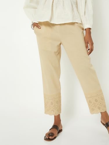 Max Women Embroidered Straight Pants (Beige_M)