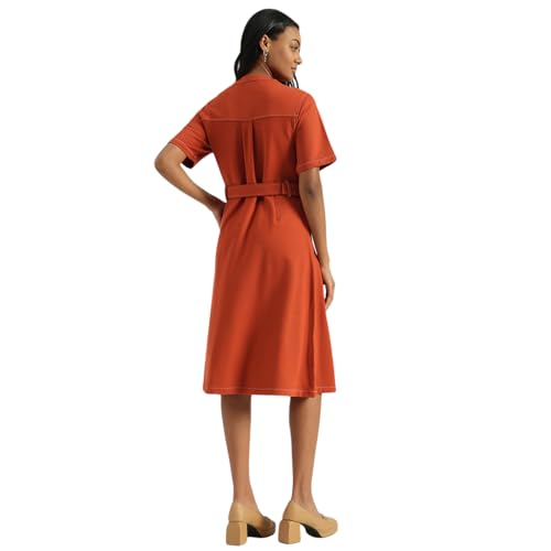 United Colors of Benetton Women's Nylon Blend Regular Knee-Length Dresses (25A4WVNDR206I901_Orange