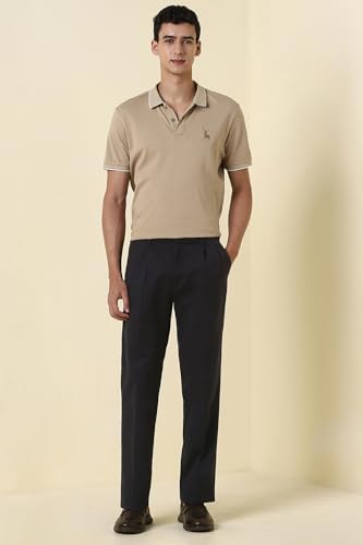 Men Navy Solid Casual Trousers