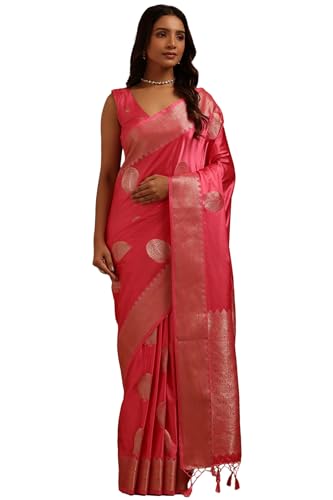 Soch Womens Blush Pink Satin Zari Woven Saree