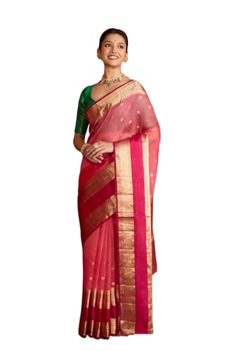 Taneira Light Pink Pure Silk Organza Banaras Cutwork Saree