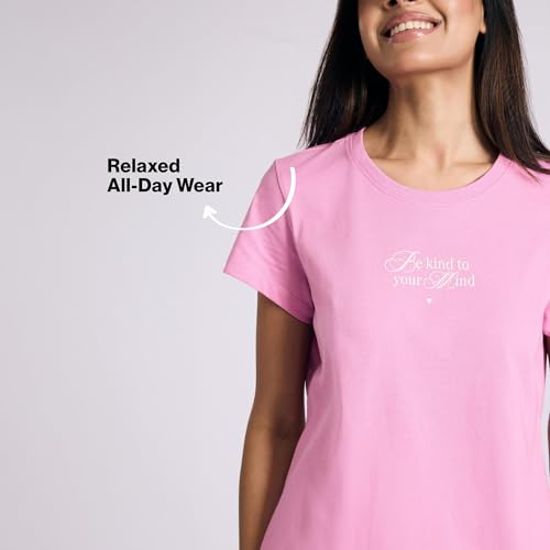 NYKD Essential Cotton Pyjama Coord Set with Crew Neck Cotton Knit Tee Nys943 Pink Seer