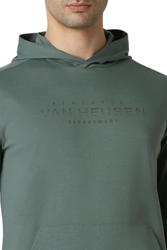 Van Heusen Men Green Print Hooded Neck Sweatshirt