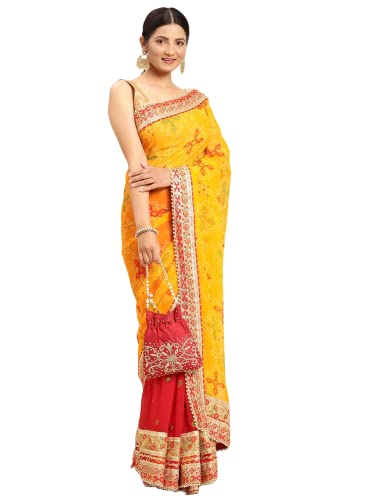 Pandadi Saree Women's Georgeete Bandhani Saree With Unstiched Blouse Piece - Art Silk, Red