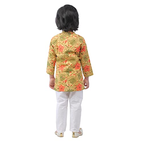 AHHAAAA Kids Ethnic Cotton Printed Kurta Pyjama Set for Boys 817 (Mustard, 18-24 Months)