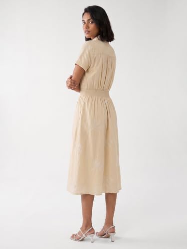Max Women Embroidered Midi Dress (Beige_L)