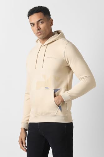 Men Cream Print Hooded Neck Sweatshirt