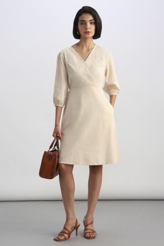 Women Beige Embroidered Casual Dress
