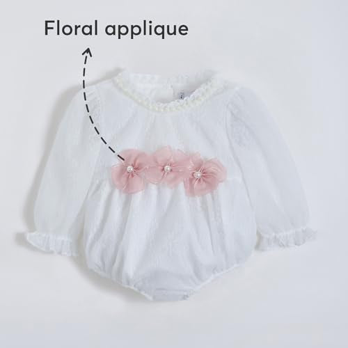 Hopscotch Girls Floral Applique Onesie in White Color For Age (18-24 Months)