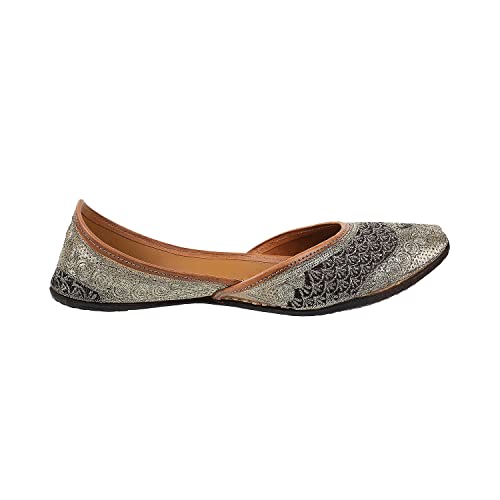 Metro Womens Beaded Gun Metal Mojaris (Size (6 UK (39 EU))