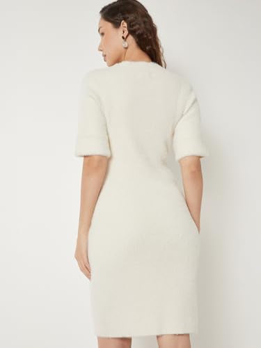 Max Women Knit Bodycon Dress (Off White_XL)