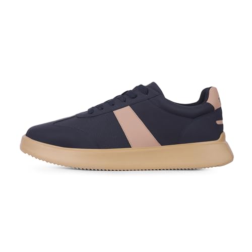 Lee Cooper Men’s Lace-Up Casual Sneakers with White Side Stripe, Perforated Detail & Cushioned Thick Sole – Lightweight Everyday Comfort Fashion Shoes | Navy, 45