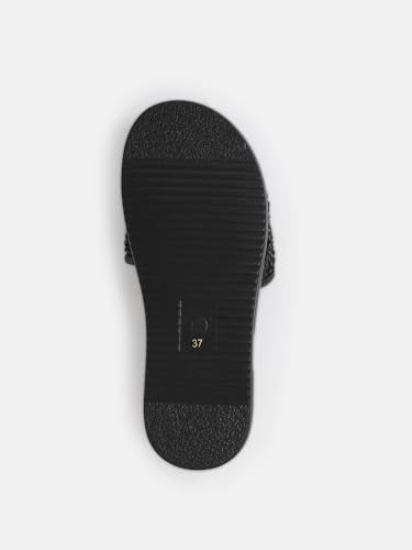 KENNETH COLE Women's Flatform Slide Sandal | Synthetic | Woven Strap, Open Toe | Black, UK7