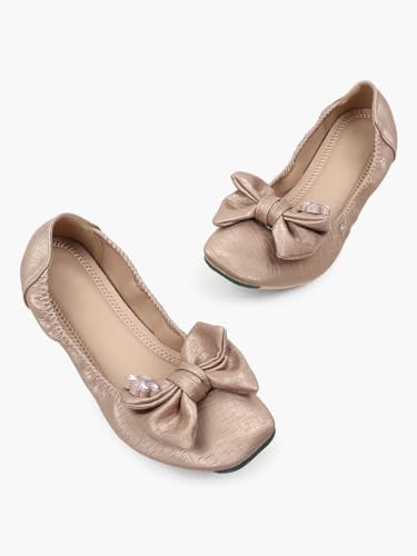 KLAUR MELBOURNE Women’s Classic Loafers – Elegant Square Toe Slip-On Dress Shoes with Gold Buckle
