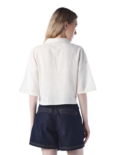 ONLY Women's Embroidered Regular Fit White Shirt