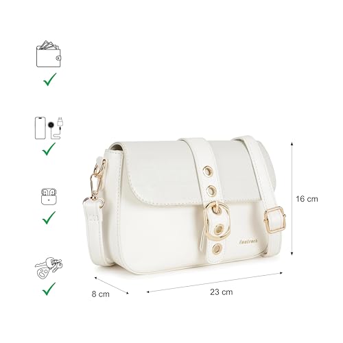 BuckleUp White Sling | Faux-Leather Women’s bag | Sling with Croco-Textured Flap & Buckle Closure