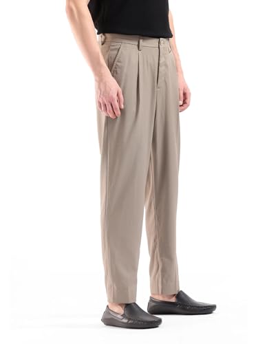 RARE RABBIT Men's Windsor Dark Beige Cotton Plain Relaxed Fit Trouser
