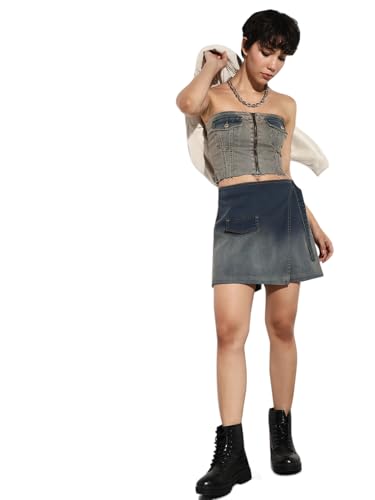 ONLY Women's Wrap High Rise Blue Skirt