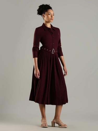 Viscose Spread Collar Midi Dress