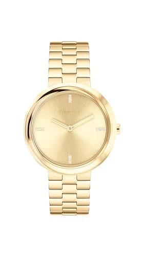 Calvin Klein Twisted Bezel Qtz Basic Slim Gold Round Dial Women's Watch|Stainless Steel Material|Multi Color Band - 25100094