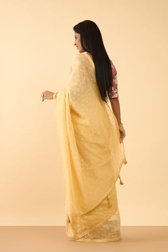 Taneira Women Beige Woven Viscose Tissue Saree with Unstitched Blouse Piece (SAPP01AA0589-Beige)