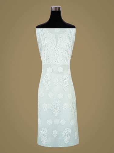 Ada Hand Embroidered Lucknowi Chikankari Unstitched Chanderi Dress Material Suit Piece with Dupatta for Women with Cutdana Work 01A871539 Blue
