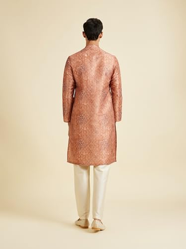 Manyavar Men's Art Silk Printed Kurta Set (Rust,L)