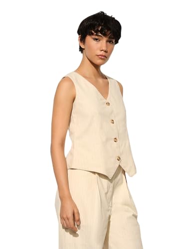 ONLY Women's Regular Fit Beige Waistcoat