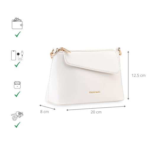 Fastrack MiniBae Sling | Faux-Leather Women’s Handbag | Silver Hardware & Spacious Main Compartment (white)