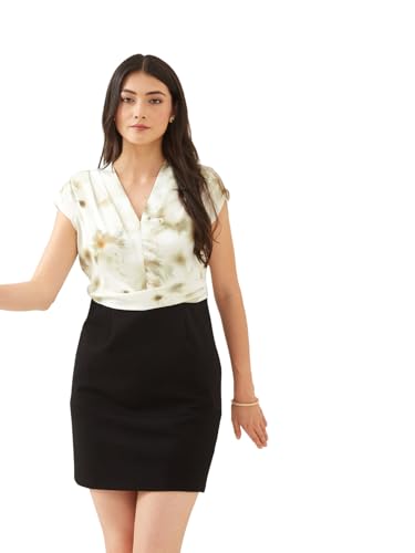 Latin Quarters Women Black & White V- Neck Cap Sleeve Bodycon Printed Casual Dress_M